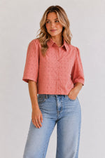 Load image into Gallery viewer, Collared Crop Shirt Top Eyelet Embroidered
