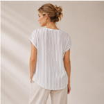Load image into Gallery viewer, White V-Neck Striped Tunic Top - PRAVtown

