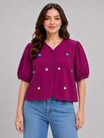 Load image into Gallery viewer, Women Crop Top with Floral Embroidery - PRAVtown
