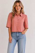 Load image into Gallery viewer, Women’s Crop Shirt with Collared Neck and Eyelet Embroidery - PRAVtown

