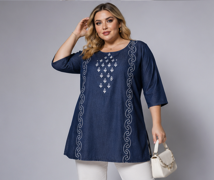 Women's Plus Size Denim Tunic Top 4XL - PRAVtown
