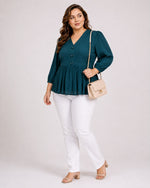 Load image into Gallery viewer, Women's V-Neck Button-Front Peplum Top - PRAVtown
