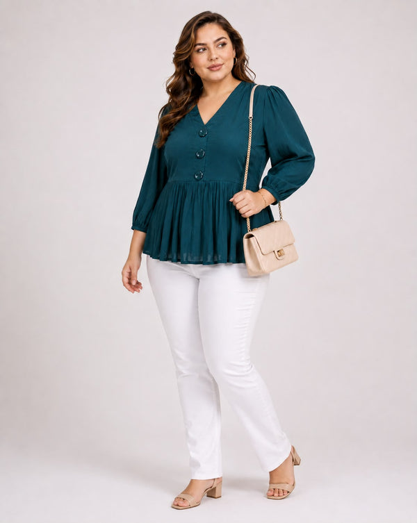 Women's V-Neck Button-Front Peplum Top - PRAVtown