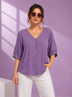Load image into Gallery viewer, Women's plus size lavender blouse with V-neck - PRAVtown
