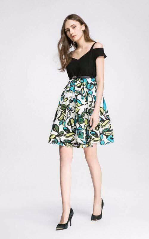 black top floral skirt dress for women