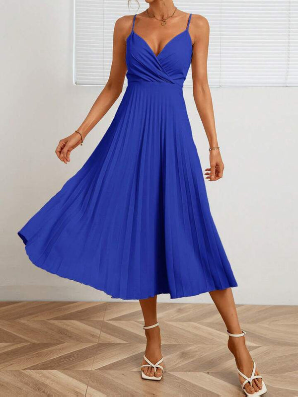 stylish blue pleated dress women evening wear