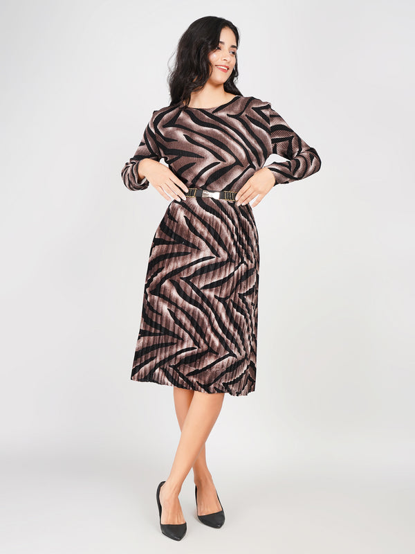 buy long sleeve velvet midi dress with animal print