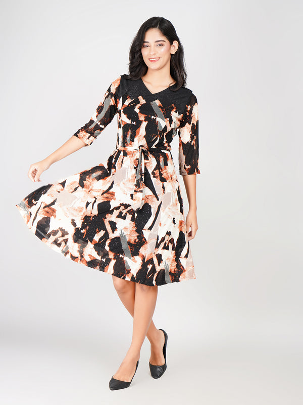 buy black abstract print midi dress for women