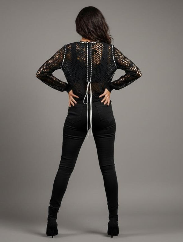 elegant black lace full sleeve top women