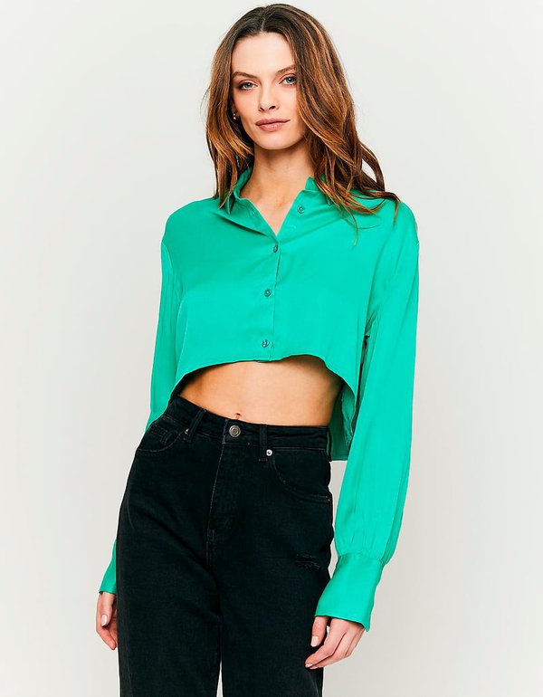 green cropped shirt top for women