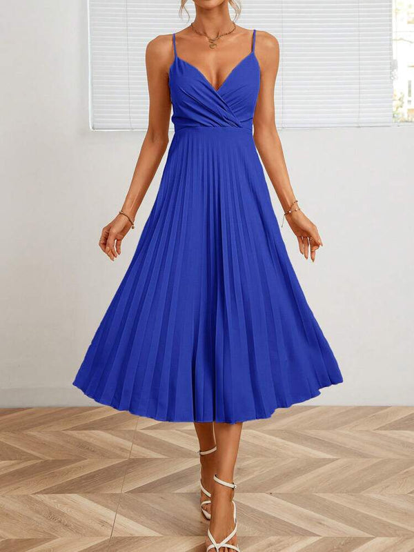 royal blue pleated midi dress for women