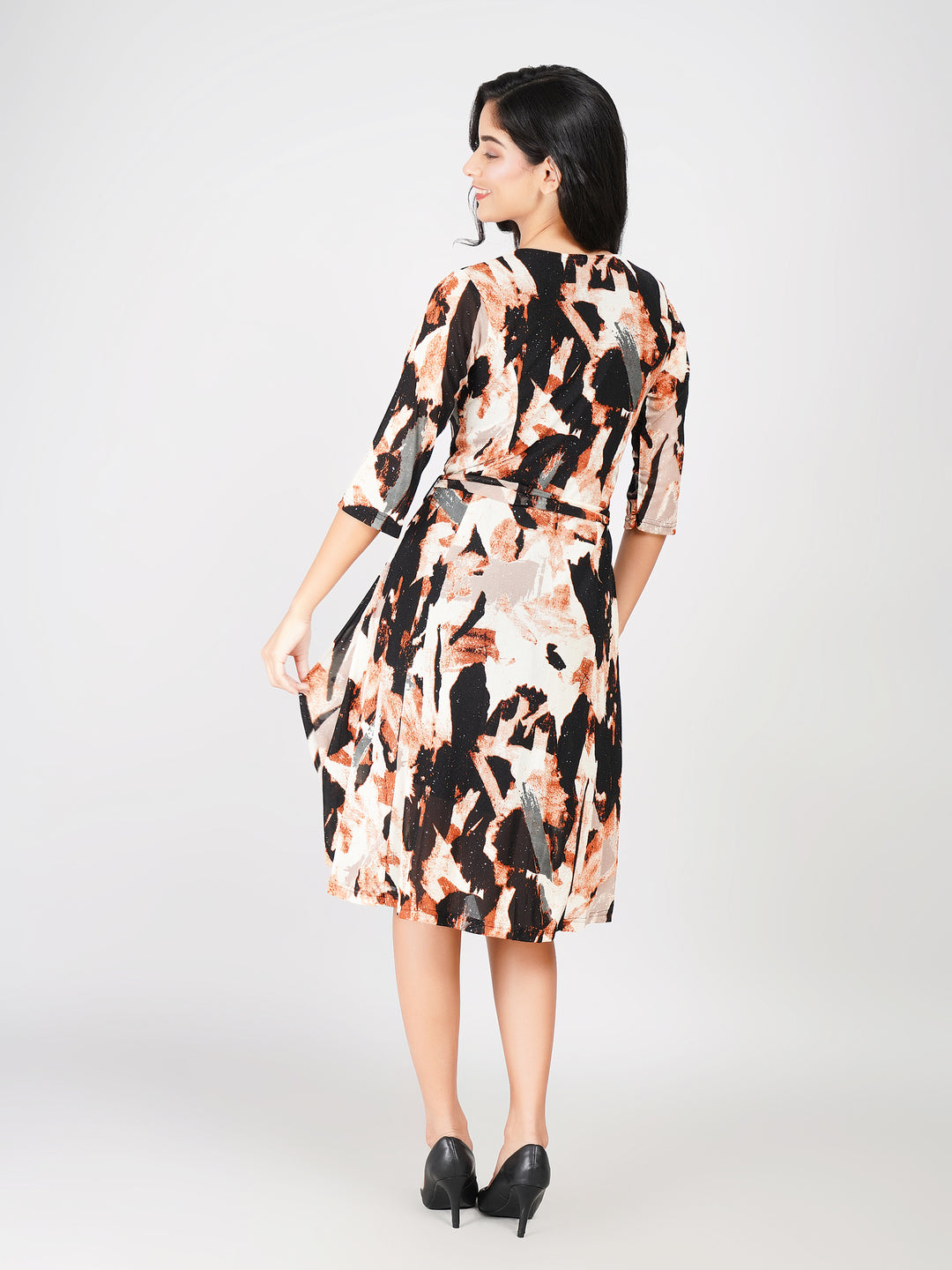 women casual black printed dress