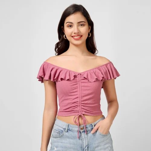 stylish pink off shoulder crop top street style