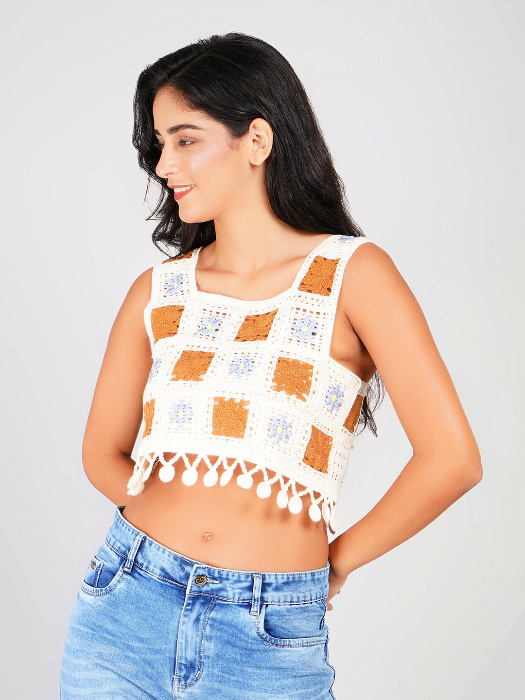 stylish printed crochet crop top women