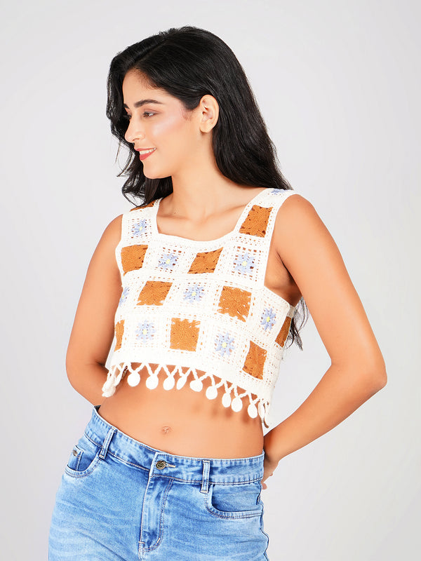 stylish printed crochet crop top women