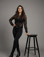 Load image into Gallery viewer, trendy black sheer lace top party wear
