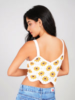 Load image into Gallery viewer, trendy crochet floral crop top featuring yellow sunflower pattern
