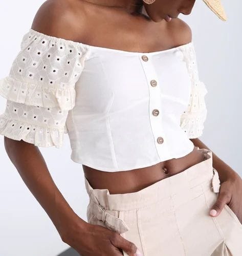 white off shoulder crop blouse top for women