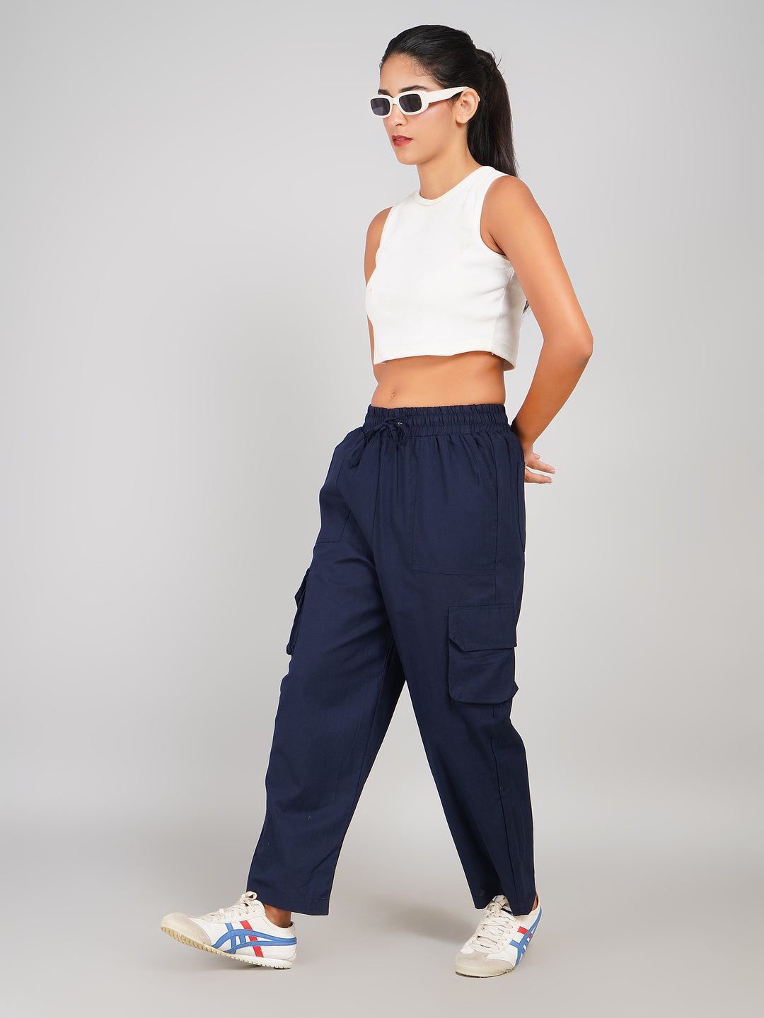 women casual navy blue cargo trousers