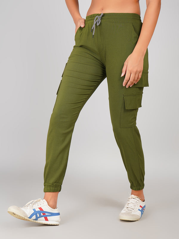 women casual olive green jogger trousers