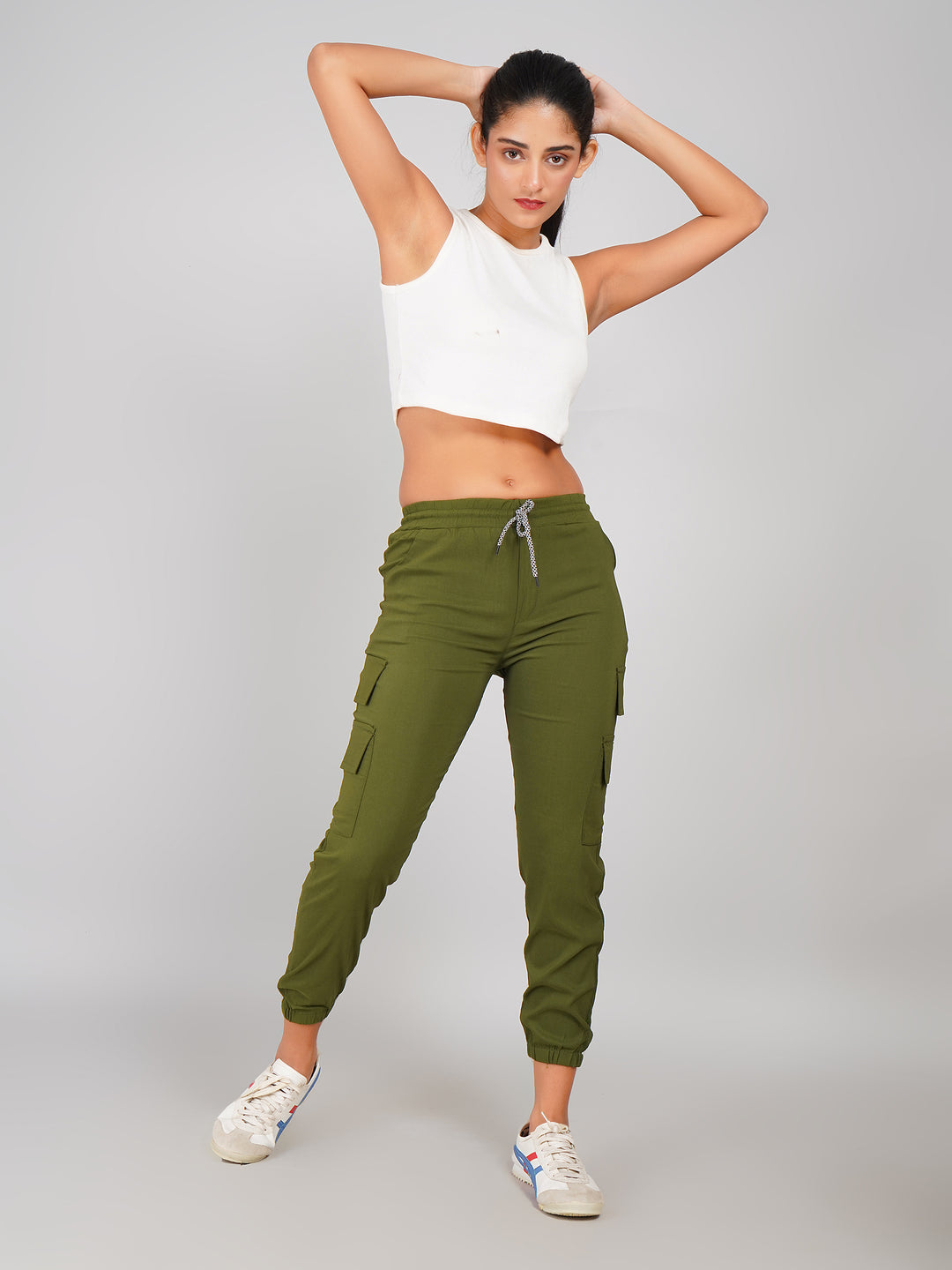 women casual olive green jogger trousers