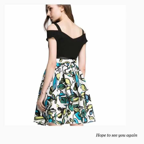 women floral print dress with black top
