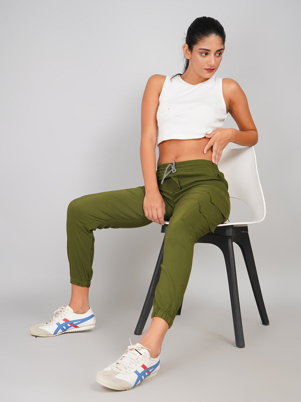 women high waist olive green joggers