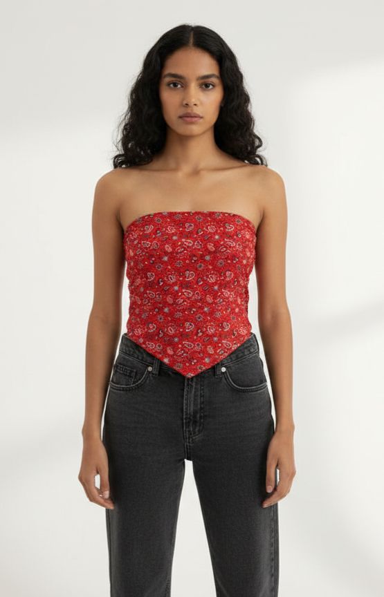 women red printed crop top casual summer wear