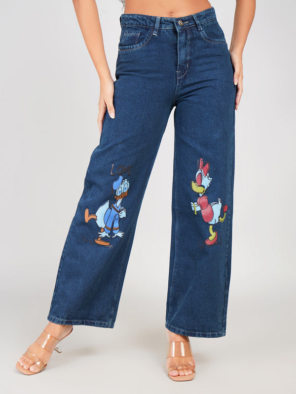 women stylish wide leg printed jeans