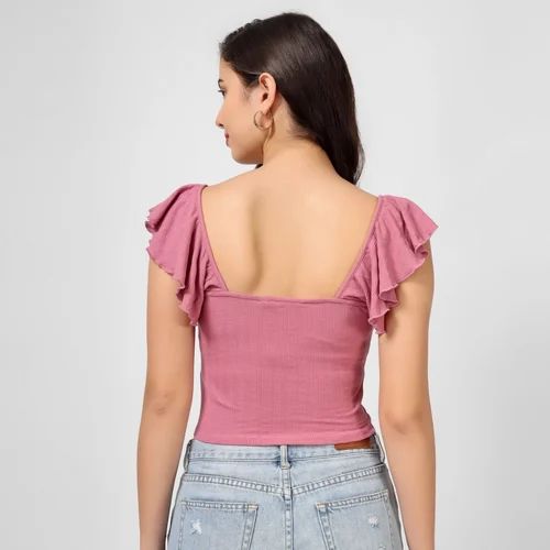 women summer wear pink ruffle crop top