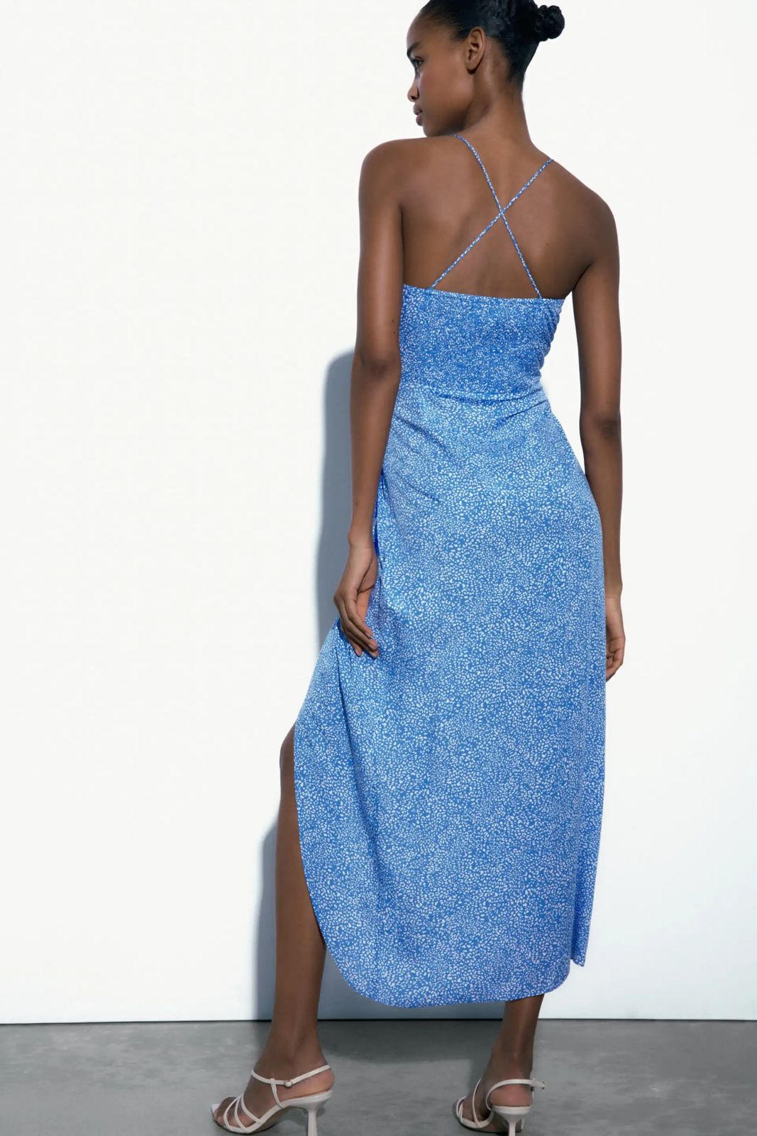 women trendy blue slit dress party wear